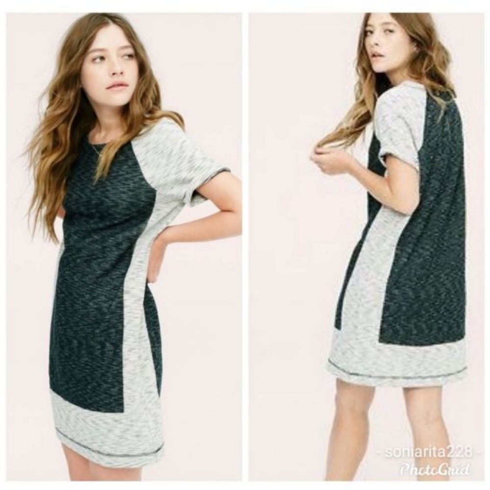 Lou & Grey Dark & Light Grey Blocked Textured T-shirt Dress, Size XS